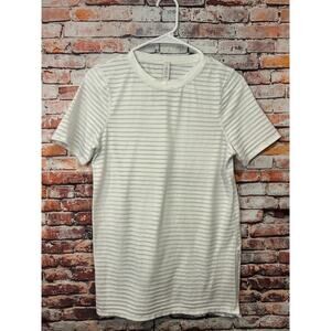 Lululemon white semi sheer striped all yours boyfriend t-shirt top women's 4